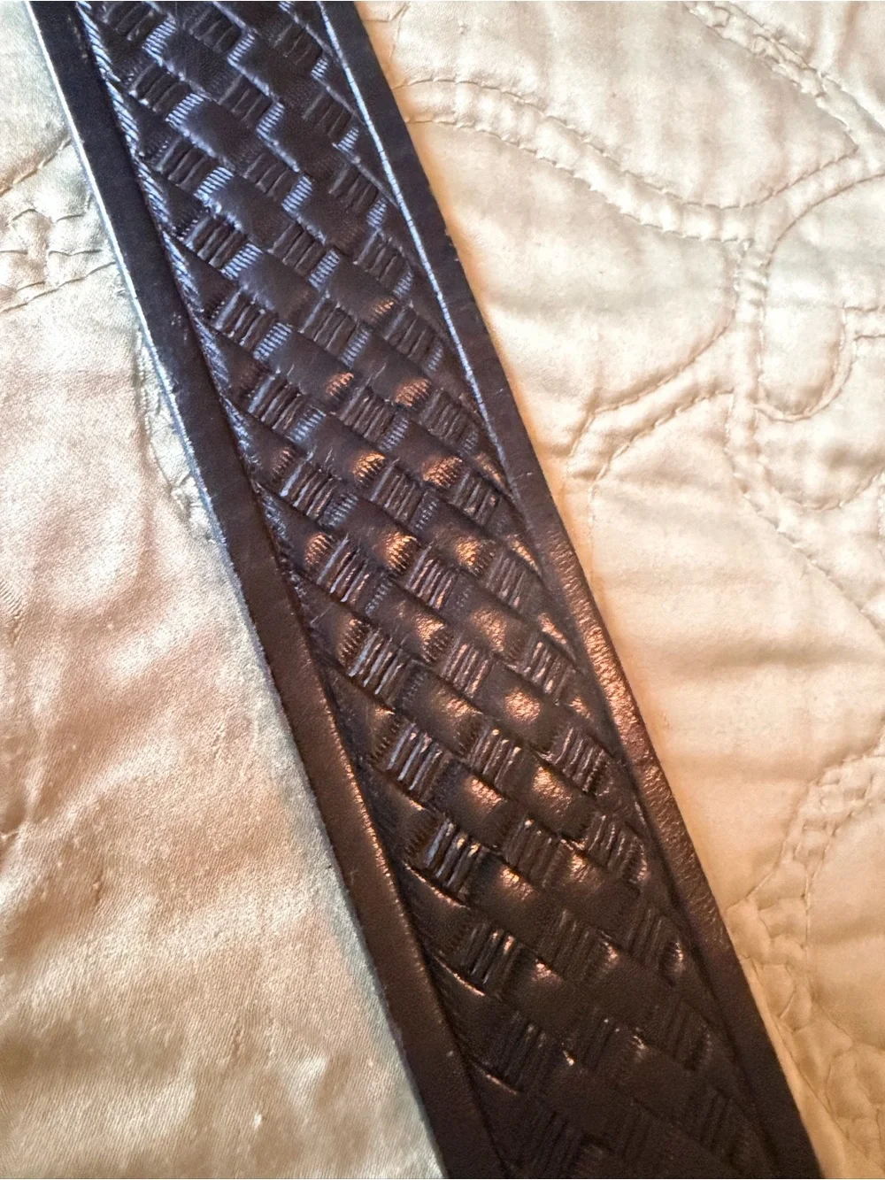 Western Pheasant Buckle Black Basket Weave Leather Belt Chambers Phoenix Size 36